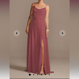 David’s bridal cowl neck chiffon dress with slit (chianti)